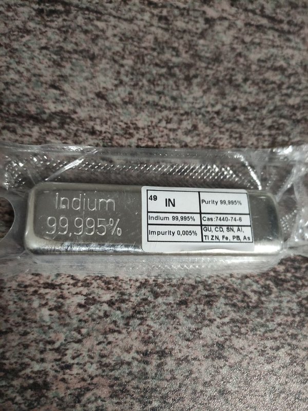 Indium 500g Barren hochreines Indium 99,995% Reinheit, Technologiemetall und Wertanlage