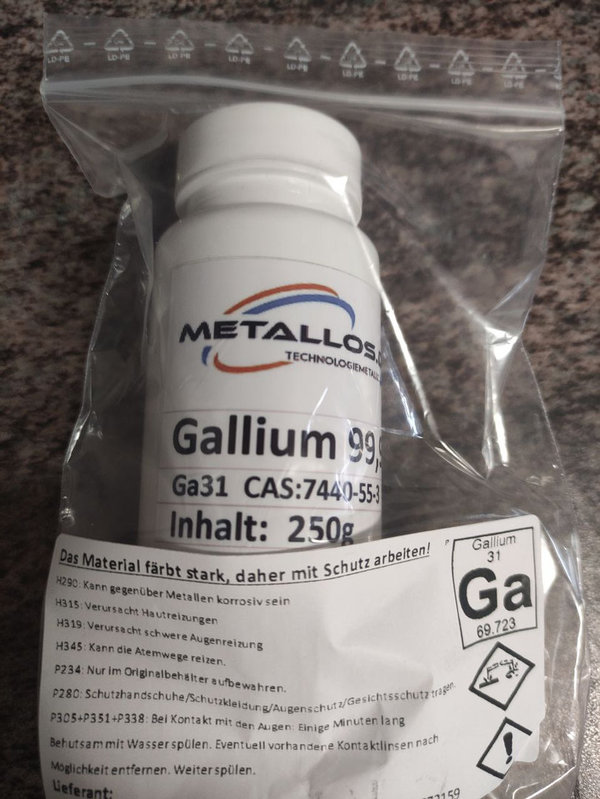 250g Gallium 99,99%, 250g Ga 31 Flüssigmetall - Technologiemetall und Wertanlage