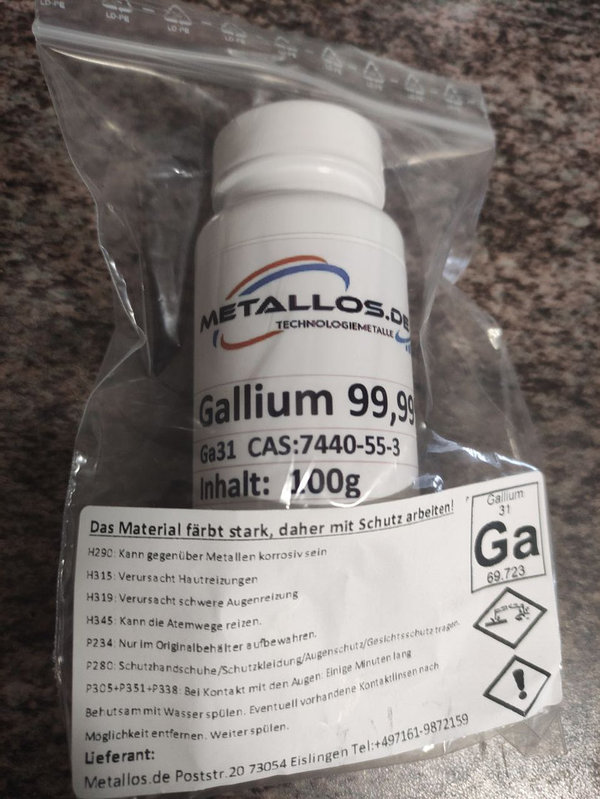 100g Gallium 99,99%, 100g Ga 31 Flüssigmetall - Technologiemetall und Wertanlage